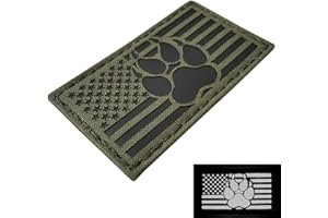 TACTICAL FREAKY USA Flag K9 Dog Handler Paw K-9 Infrared Tactical Morale Fastener Patch (OD Green)