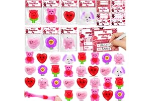 AMENON 28 Pack Valentines Day Mochi Squishy Toys, Prefilled Valentines Gifts for Kids Kawaii Squeeze Heart Bear with Cards Classroom School Stress Relief Fidget Exchange Party Favor Prizes Goodie Bags