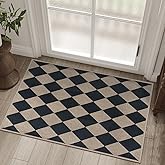 Rugalia Easy Jute Checkered Entryway Rug, 2x3 Black Modern Indoor Outdoor Doormat, Washable Non-Slip Neutral Small Kitchen Rug Farmhouse Diamond Throw Rugs for Entrance Bedroom Bathroom
