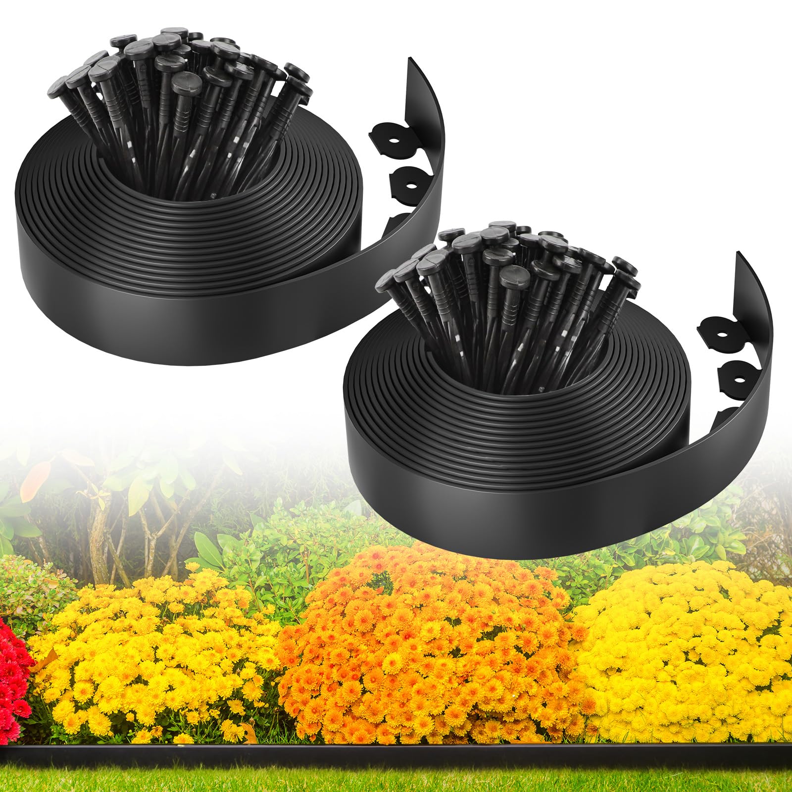 Photo 1 of MIXC Garden Edging Border, 66FT 2 Inch Tall Plastic Landscape Edging with 100 Stakes, Flexible Tool-Free Lawn Border for Yard, Flower Bed & Landscaping