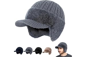 Trapper Blocking Knitted Hats, Warm Fleece Lined Knit Hats Stocking Caps, Winter Hat with Brim and Ear Flaps