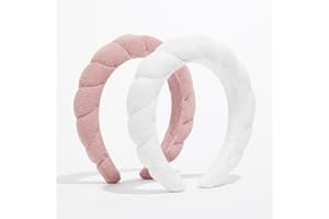 Nicole Miller Spa Headbands (2 pack) | Terry Cloth Headband for Women and Girls - Comfortable and Absorbent Hair Holder for Facials, Makeup Removals, and Showers | White & Pink