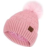 Women Winter Beanie Hats Knit Plaid Pompom Beanies Slouchy Fleece Lined Womens Hat Skull Cap Cold Weather Gifts for Women