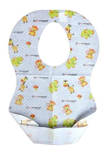 My Milestones Disposable Non-Woven Laminated Soaking-Proof Bibs with Crumb Catcher (White) - Pack of 24