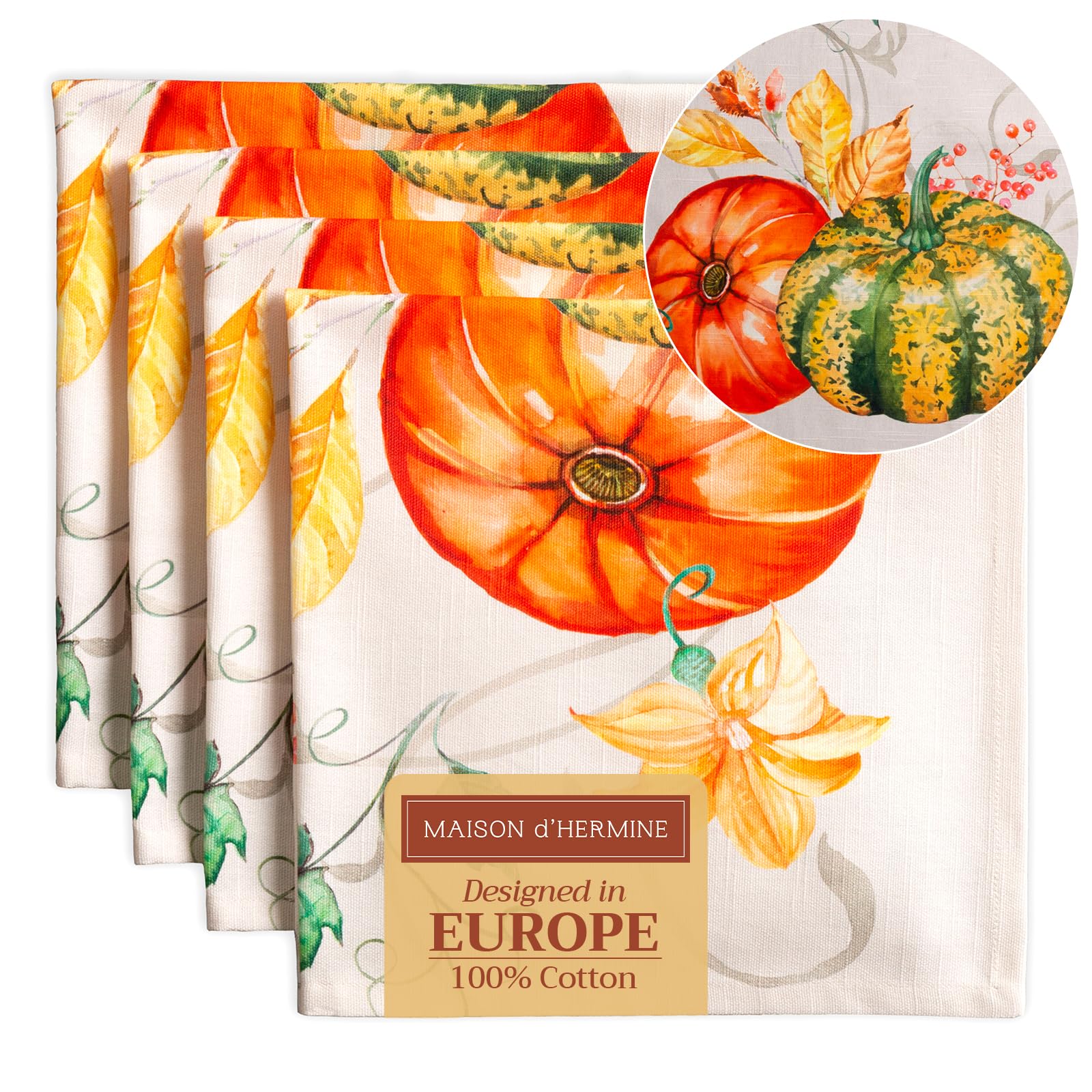 Maison d' Hermine Cloth Napkins Set of 4 100% Cotton for Christmas Decorations Everyday Reusable Square Autumn Napkins Cloth Washable Dinner Party Wedding (Lumina, 45 CM x 45 CM)