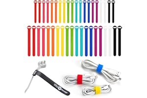 Self-Gripping Cable Ties by Wrap-It Storage, Multi-Color, 40 Pack (5 Inch and 8 Inch Straps) – Reusable Hook and Loop Cord Keeper, Cable Wrappers for Cord Management and Home Office Desk Organization