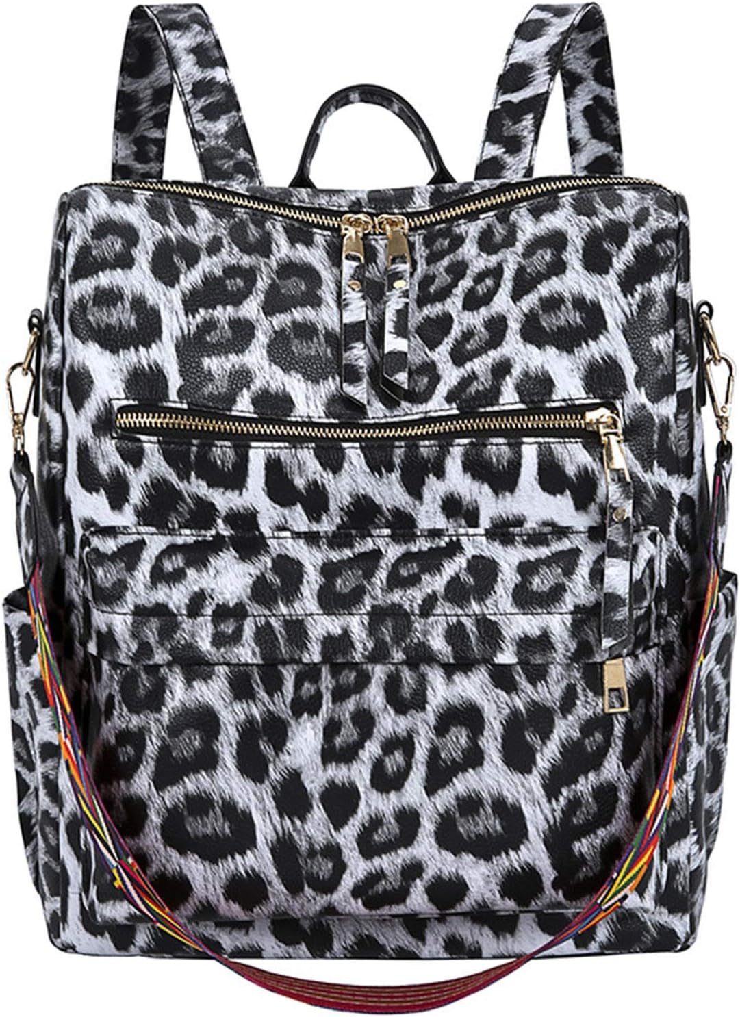 Fashion Leopard Women Backpack Girl Ladies PU Leather