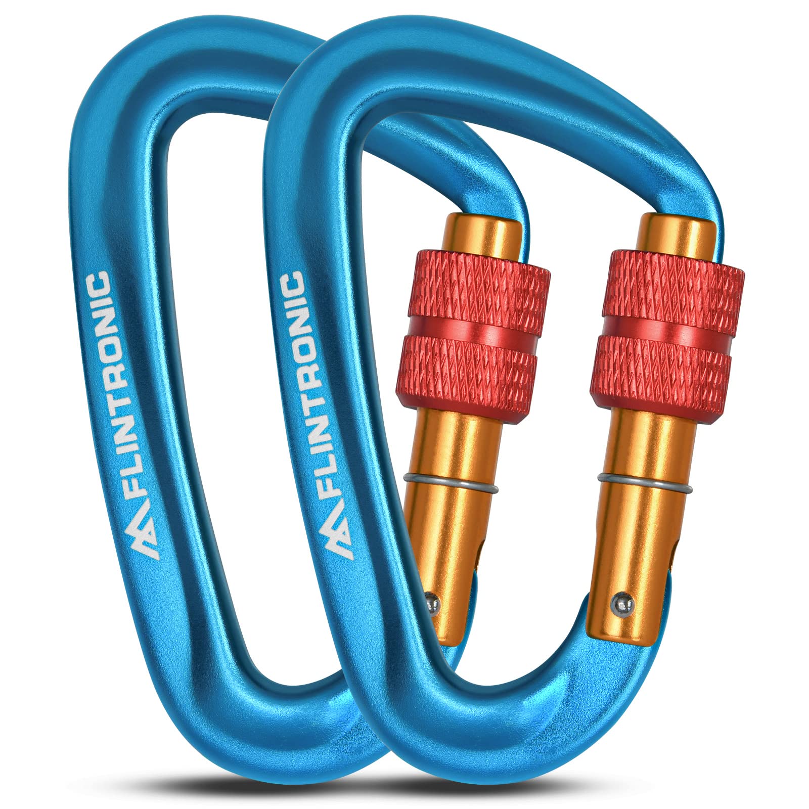Flintronic Locking Carabiner, 12KN Heavy Duty Locking Carabiner Clips, Aluminum Alloy Clip, 2PCS Carabiner D Ring Clip Hook for Hammock Swing Camping Fishing Hiking (Blue)