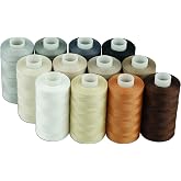 Simthread 12 Multi Colors All Purposes Cotton Quilting Thread 50s/3 Thread for Piecing Sewing etc - 550 Yards Each (Neutral Colors)