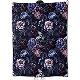 amepay Dark Gothic Floral Blanket Gifts for Kids Adult Women Deep Purple and Blue Flower Throw Blankets,Soft Comfy Lightweight for Room Couch Bed Sofa Modern Stylish Decor,Art Lovers 60x50in