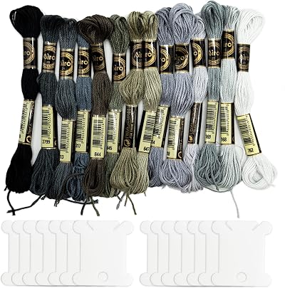 SZXMDKH Grey Embroidery Thread Kit 14 Skeins Cross Stitch Floss 8m Spools