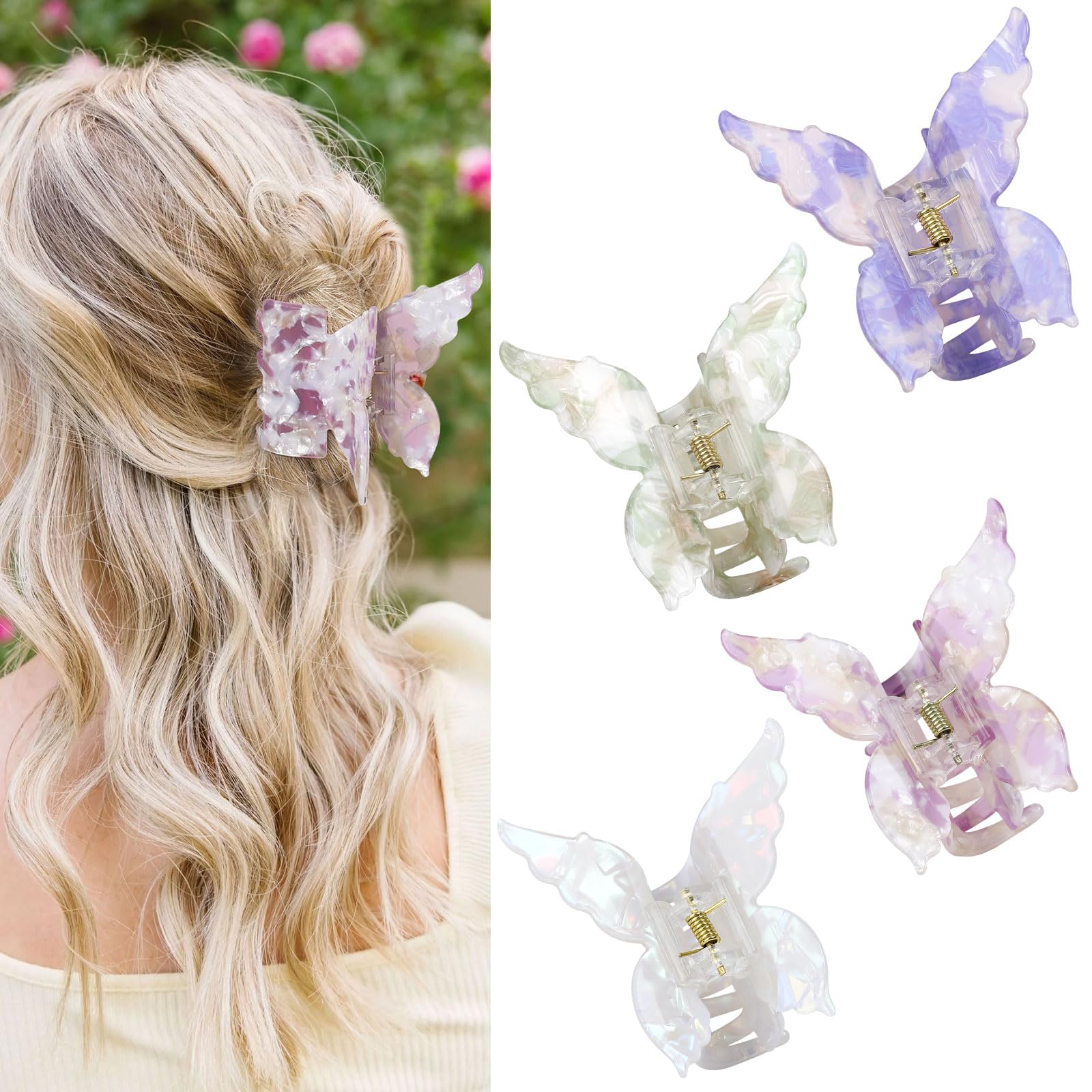 Shinowa Butterfly Hair Clips, 4 Packs Butterfly Hair Claw Clips for Thick Thin Hair, 2.75 Inch Beautiful Hair Clips for Styling, Hair Accessories for Girls and Women