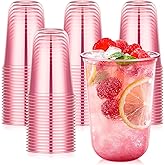 KesaPlan 50 Pcs Pink Plastic Cups, 16oz Disposable Stemless Wine Glasses Pink Clear Drinking Cup for Party Plastic Disposable Cup for Cocktail Party Wedding Birthday Valentine's Galentine's Day