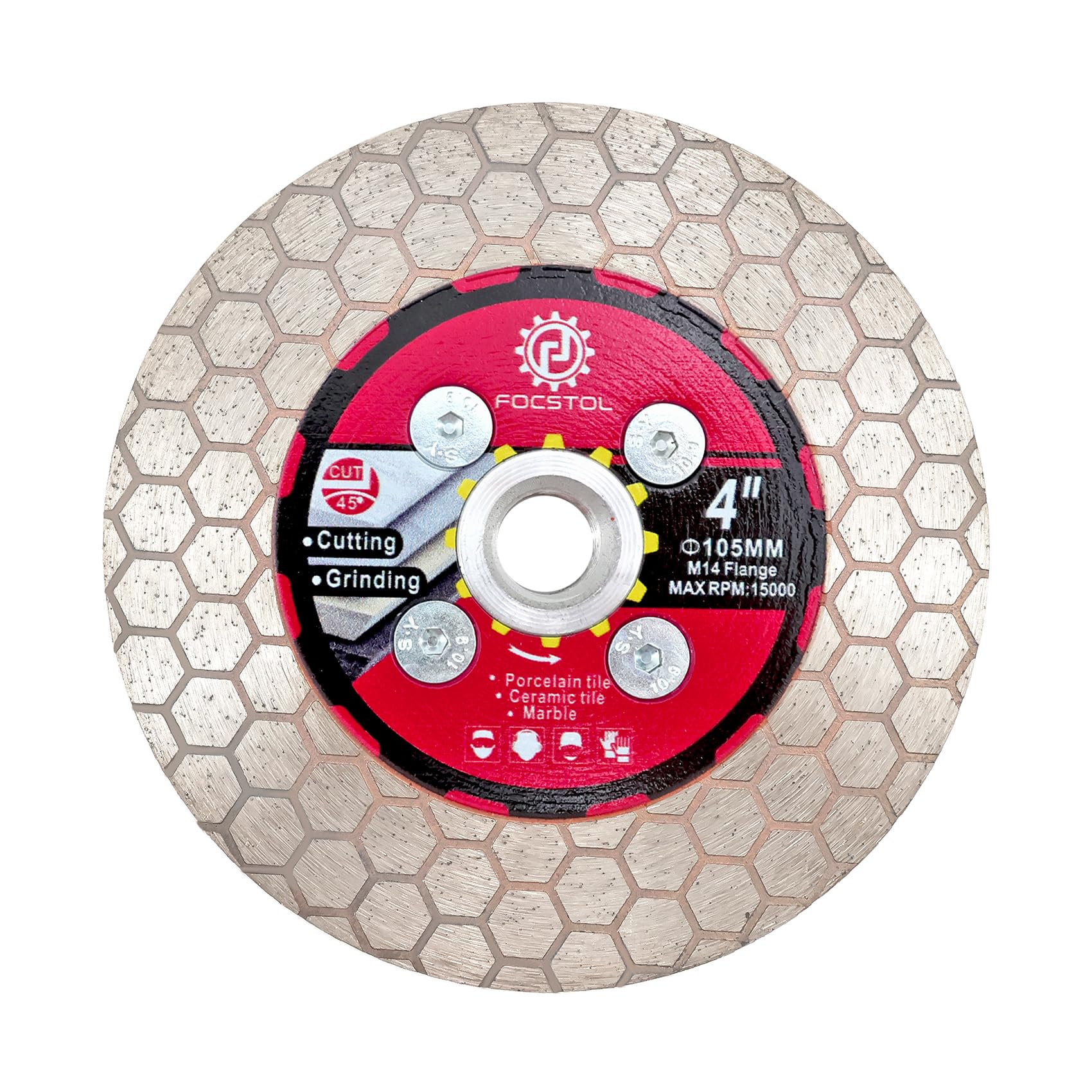 FOCSTOL Diamond Cutting Disc - 105mm Grinding Disc with M14 Flange for Porcelain Ceramic Tile Marble Granite Artificial Stone
