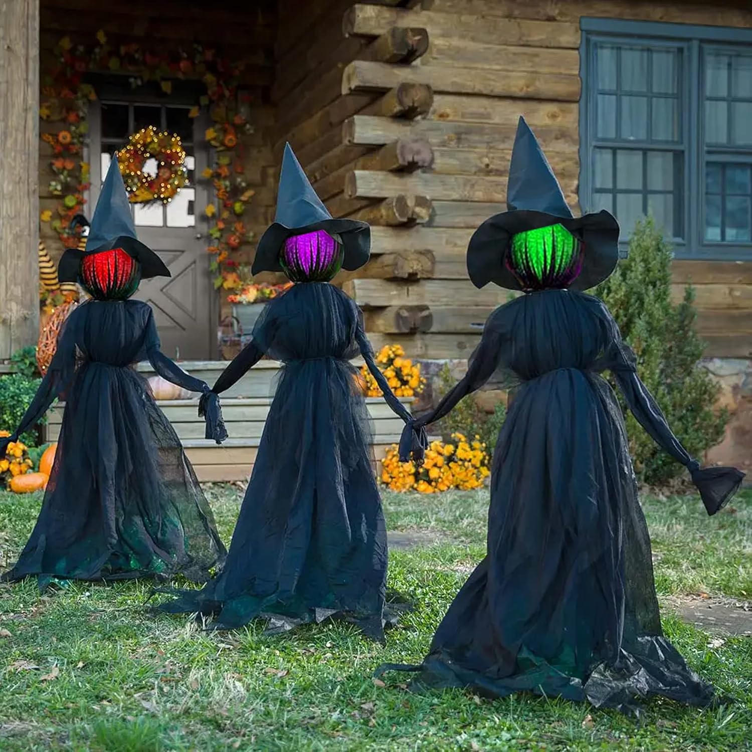 Decorative Garden Stakes - Hourleey Halloween Decorations, 6 FT Set of 3 Lighted Halloween Witch with Stakes for Outdoor Garden Yard Lawn Haunted House Decor