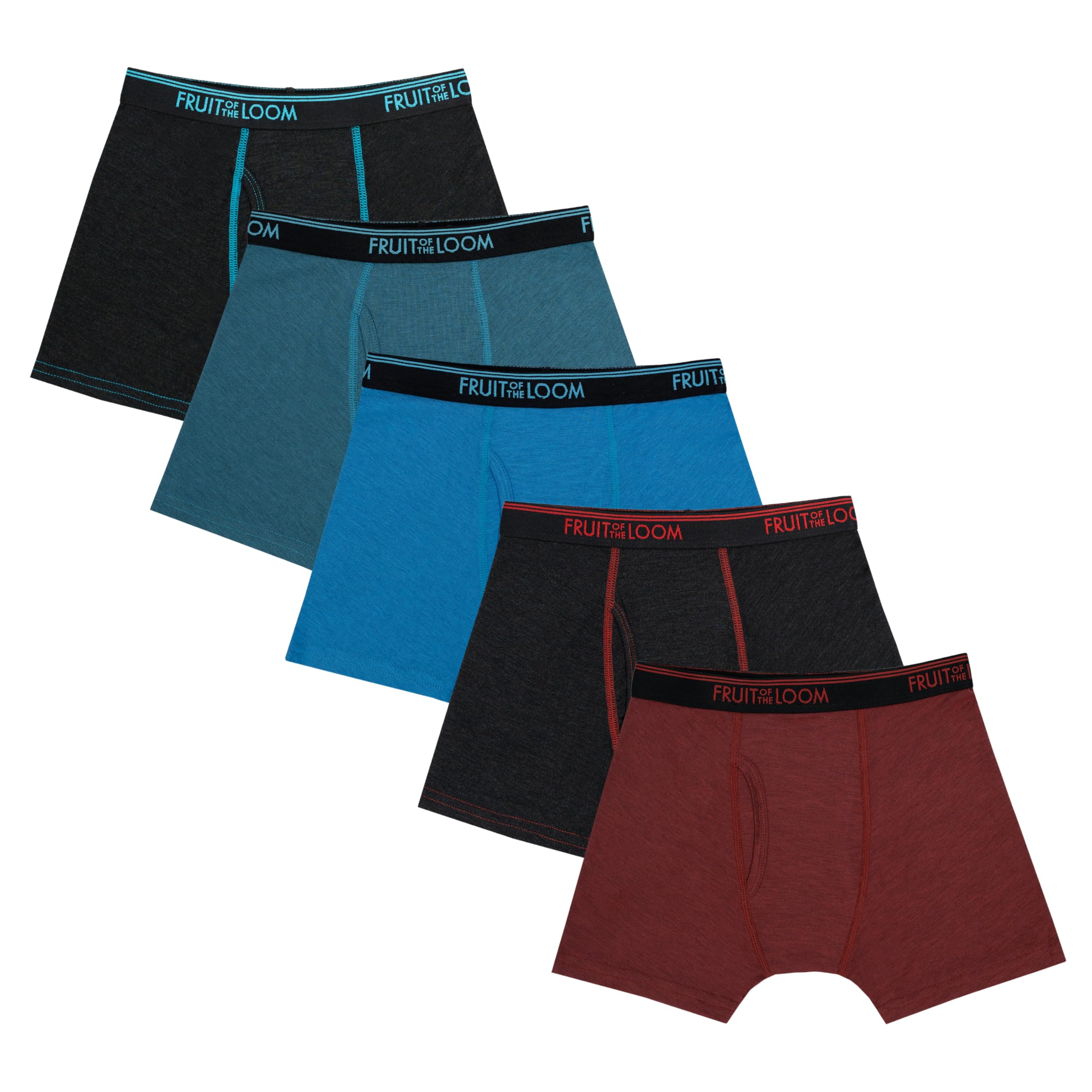 Photo 1 of Fruit of the Loom Boys' and Toddler Boxer Briefs, Tag Free & Breathable Underwear, Assorted Color Multipacks, 5 Pack-Modal Blue/Red/Grey, Large