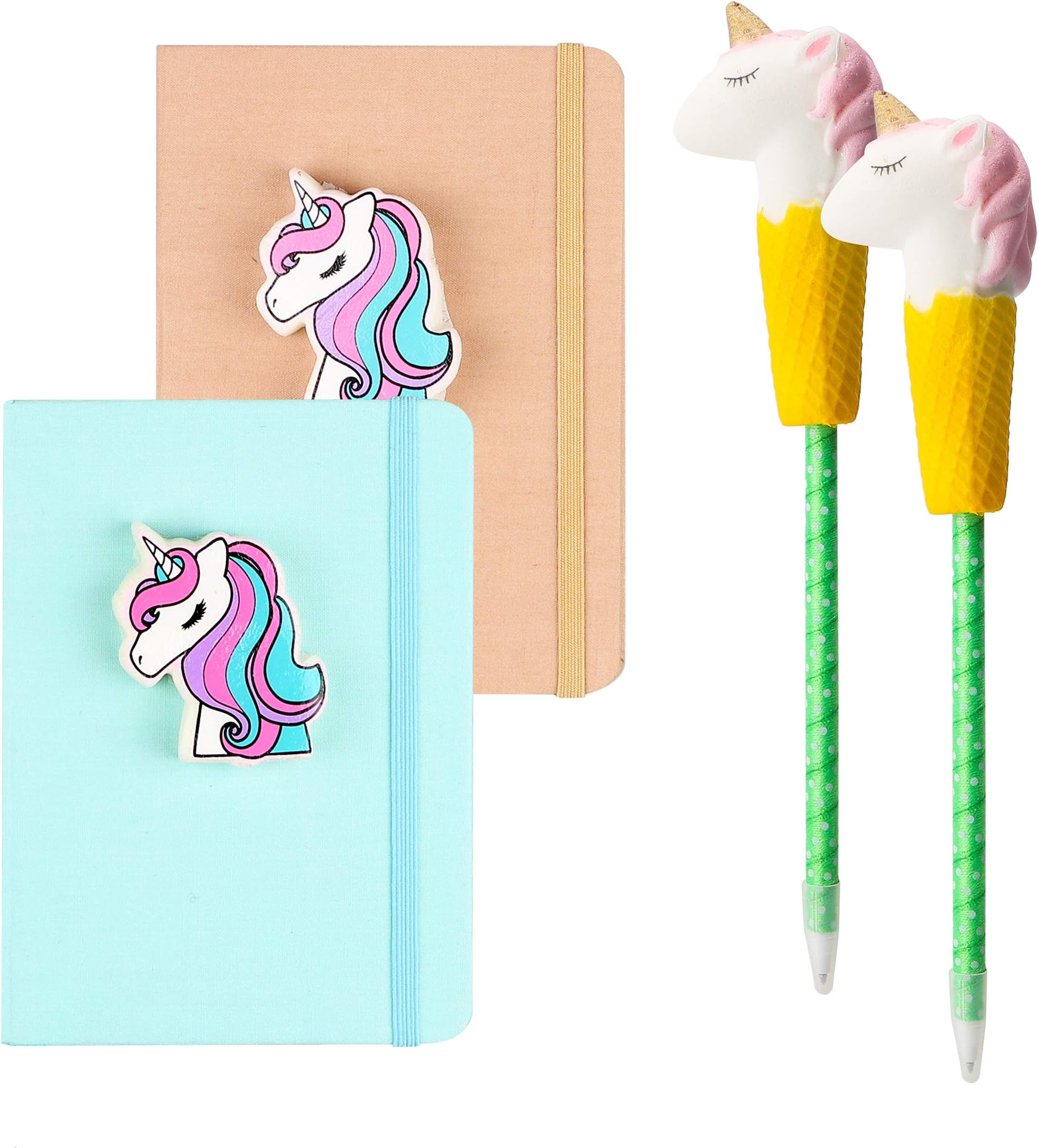 BeYumi 4 PCS Unicorn Diary Notebook Gel Pen Squishy Set, 2 PCS Mini Squishy Notebook & 2 PCS Horse Squishy Pen, Cream Scented Slow Rising Squishy Journal Diary for Squishy Fans and SCH