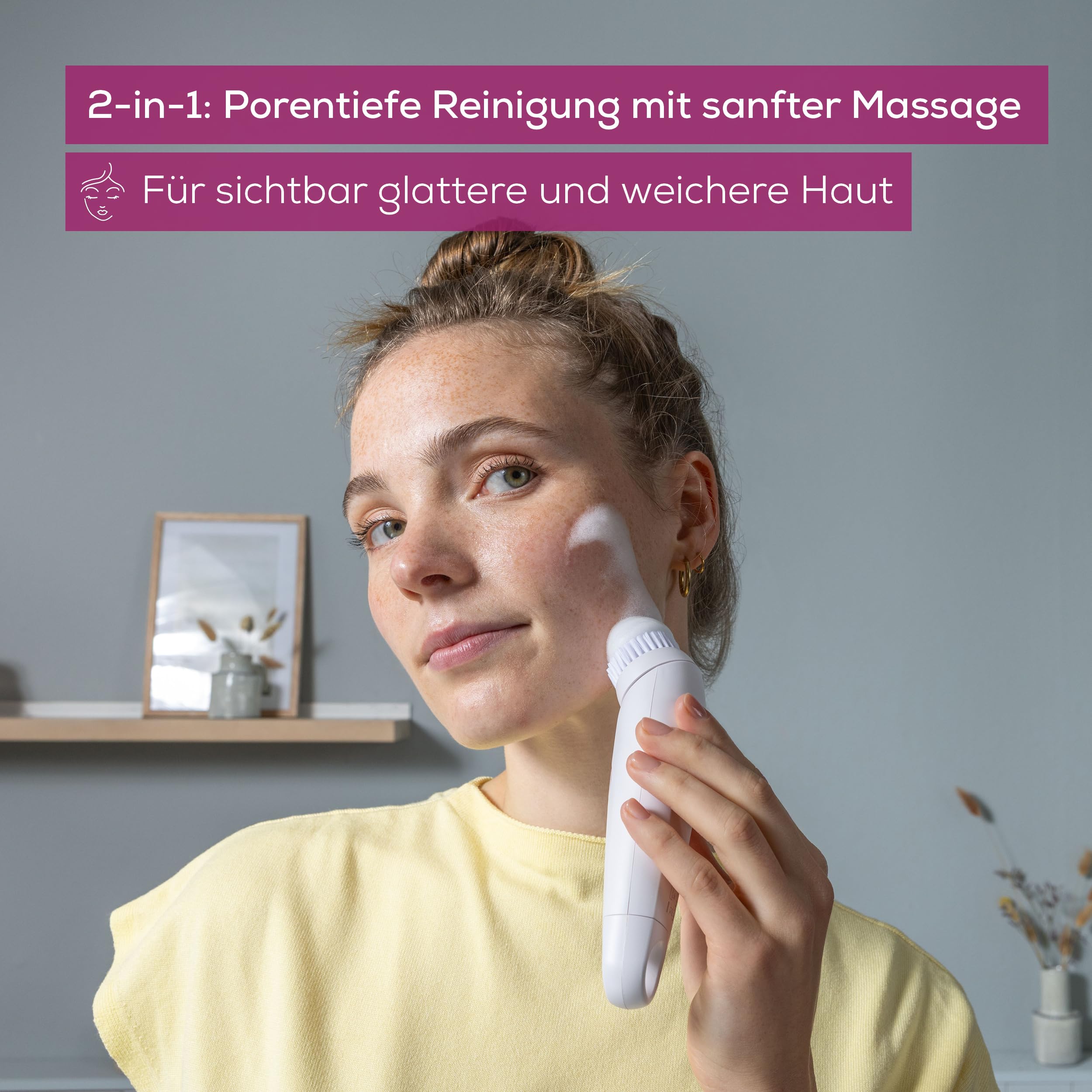 Beurer FC 45 elektrische Gesichtsreinigungsbürste, Tiefenreinigung für spürbar weiche & strahlende Haut, 2-stufige Rotation, Gesichtsbürste für alle Hauttypen, Wasserdicht, Weiß 2