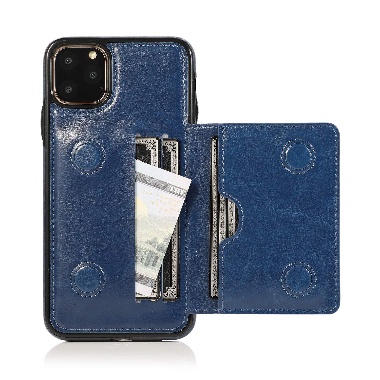 EYZUTAK Card Slot Holder Wallet Case for iPhone 11 Pro Max 6.5 inch 2019, Premium PU Leather Case Kickstand with Hidden Magnetic Closure Flip Durable Shockproof Protective Cover - Blue