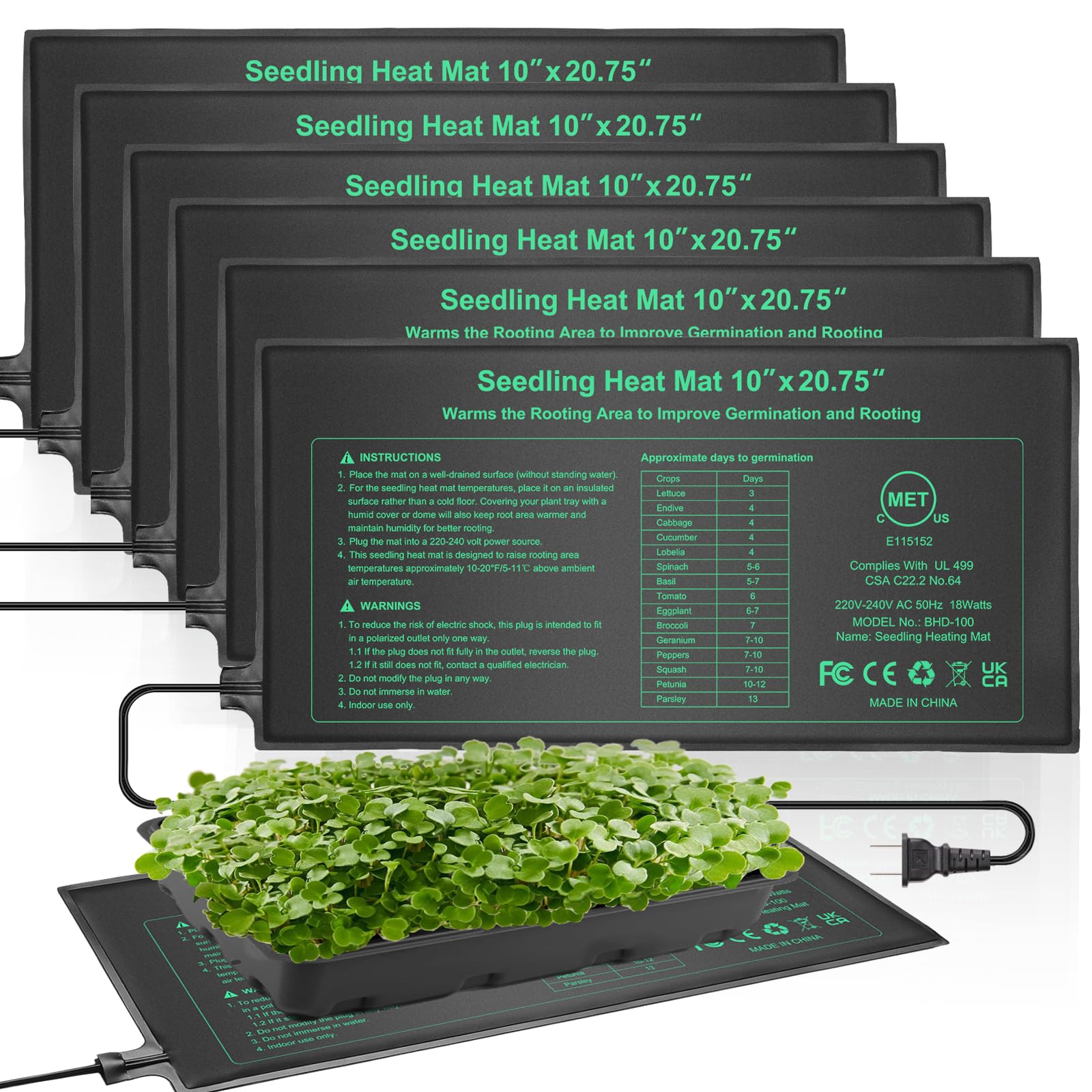 HYDGOOHO Seedling Heat Mat 10 x 20.75 in 6 Pack,Waterproof Heat Mat for Seed Starting,Heated Propagator Plant Heating Mats for Seedling Germination