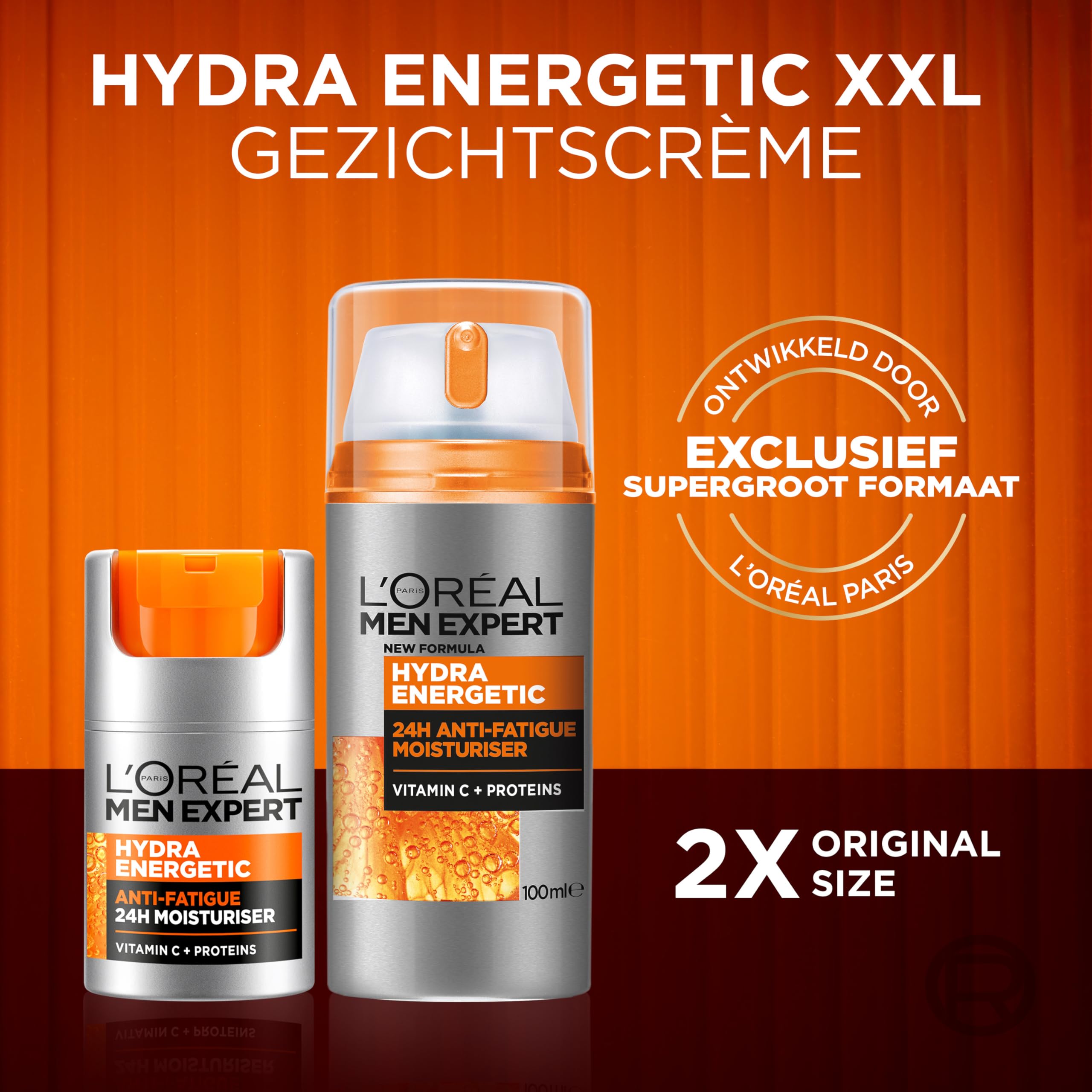 L'Oréal Men Expert XXL Gesichtspflege gegen müde Haut für Männer, Belebende Feuchtigkeitscreme 24H Anti-Müdigkeit, Gesichtscreme für Herren mit Vitamin C und Proteinen, Hydra Energy, Exklusive,1x100ml 3