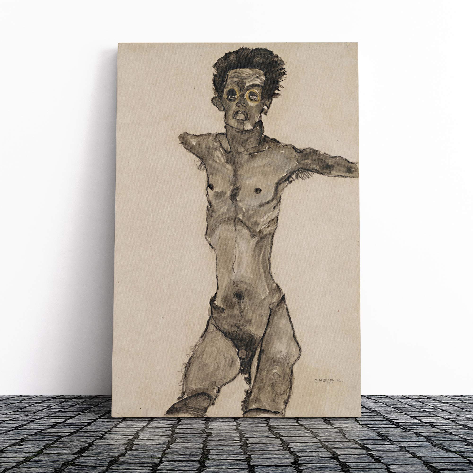 Egon Schiele Self Portrait (4) Canvas Print | Gallery Wrapped 30mm Frame Wall Art | 20x14 inches | Ready to Hang | Modern People Picture | Living Room Bedroom Lounge Office