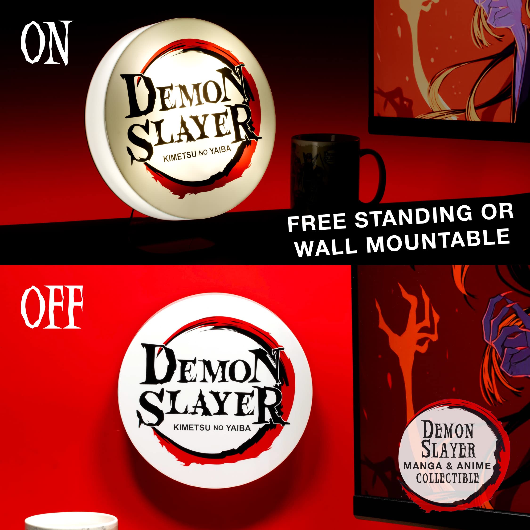 Paladone Demon Slayer Logo Light - Officially Licensed Kimetsu No Yaiba Freestanding or Wall Mountable Desk Light, Anime Lover Gift