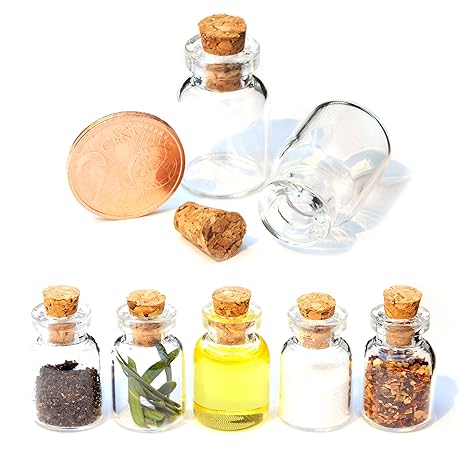 Mini-Fläschchen 1,5 ml mit Korken für Dekoration im 20er Set, kleine Glas-Flasche, Puppen-Gläschen