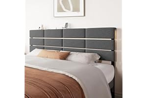 SALAMIR Full/Queen Size Upholstered Headboard, Adjustable Head boards with LED Light & Charging Station, Bed Headboard Only, Attach Frame, Study & Comfortable, Ideal for Bedroom, Dorm, Guest Room, Dark Grey