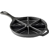 TableCraft 10750 Cast Iron Round Corn Bread Skillet with Handle, Pre-Seasoned 8-Wedge Divided Design, 8.75” Diameter x 15.625” Length – Bake Cornbread, Cakes, Frittatas & More – Durable, Even Heating