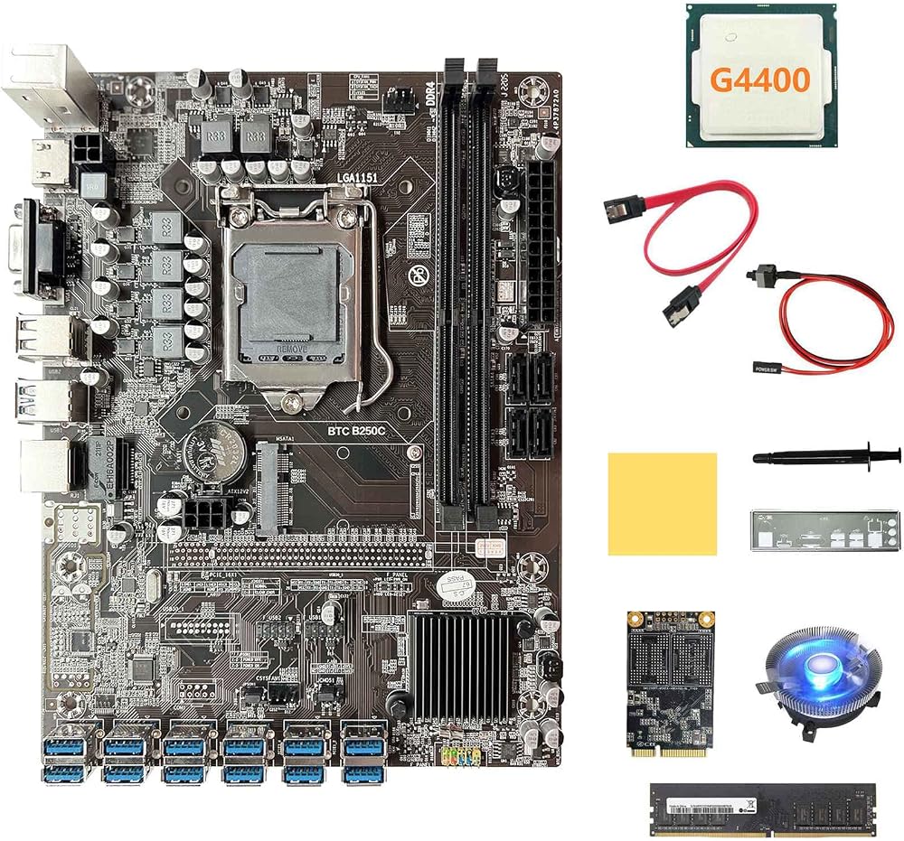 Lodokdre B250C 12USB ETH Miner Motherboard G4400 CPU 128G SSD 8GB DDR4 RAM