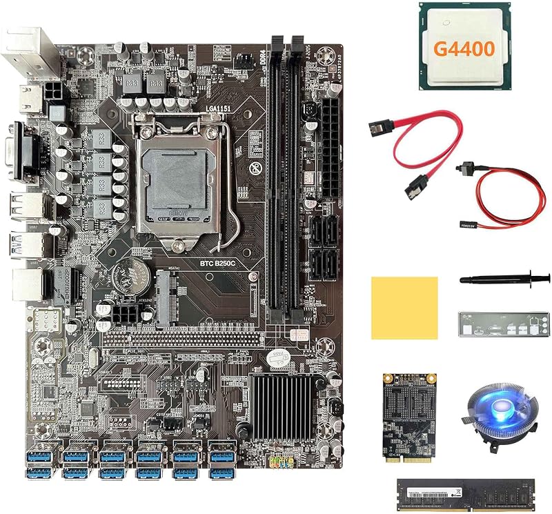 Lodokdre B250C 12USB ETH Miner Motherboard G4400 CPU 128G SSD 8GB DDR4 RAM