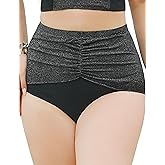 Curvagile Women High Waisted Black Bikini Bottoms Plus Size High Rise Bathing Suit Bottom Tummy Control Swim Short Only 2025