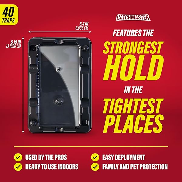 CATCHMASTER-40 MOUSE & INSECT GLUE TRAPS, HEAVY-DUTY PESTICIDE-FREE STICKY MOUSE TRAPS INDOOR FOR HOME, USED BY THE PROS, ADHESIVE RODENT & BUG CATCHER, PEST CONTROL FOR HOUSE & GARAGE