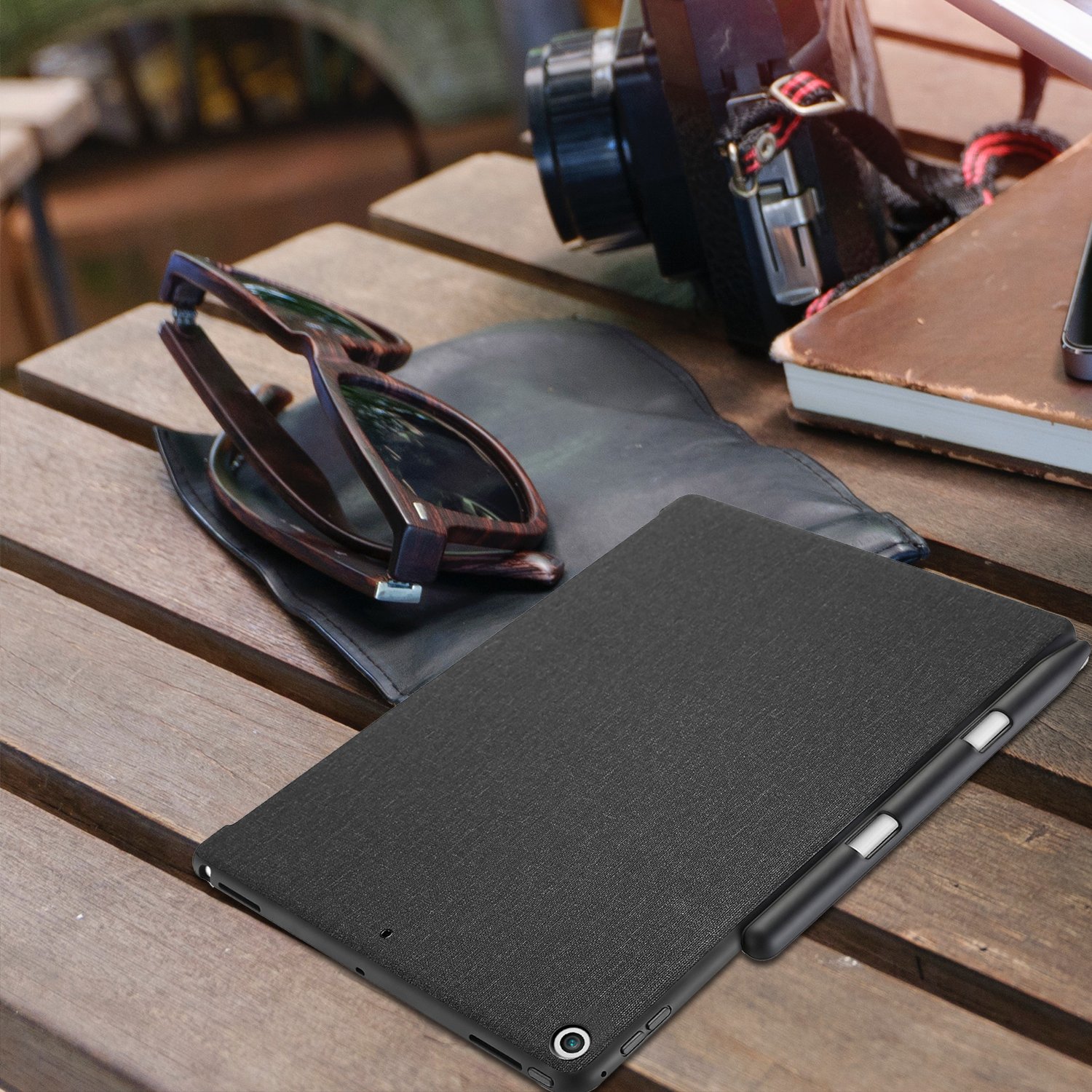 ProCase iPad 10.2 7th Generation Back Case with Pencil Holder, Companion Back Cover Protective Case for 2019 New Apple iPad 10.2 inch, Compatible with Apple Smart Keyboard and Smart Cover -Black