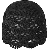 ZLYC Women Cotton Crochet Skull Cap Handmade Knit Cutout Floral Beanie Hat