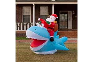 JOYHALO Christmas Inflatables Santa, 8.8 FT L Santa Riding Shark Inflatable, 5.3FT H Outdoor Christmas Blow Ups, Christmas Yard Decorations Outdoor Indoor Garden Lawn Xmas Decor