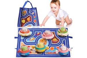 NUMBERFUN 6PCS Infant Car Toys with Playmat & Storage Bag,1 Year Old Boy Toys Animals Car,1 Year Old Birthday Gift for Baby 12-18 Months,Space Theme Toys for 1 Year Old Boy and Girl