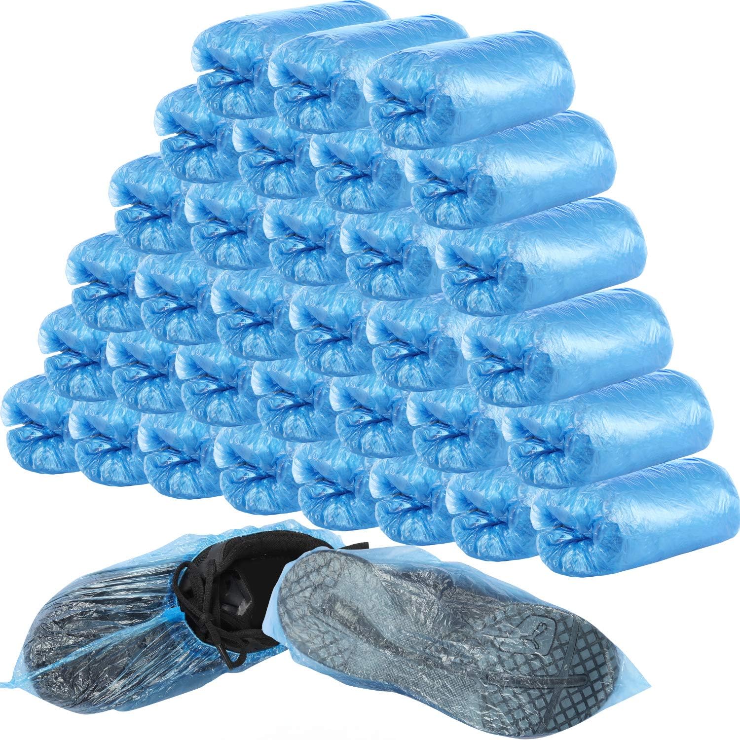 SATINIOR 400 Pieces (200 works) Disposable Boot and Shoe Covers for Floor Carpet, Shoe Protectors, Durable Non-Slip (Blue)