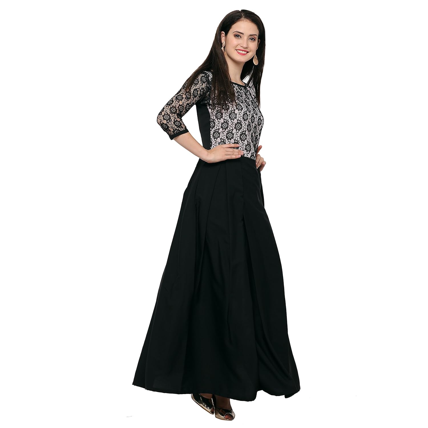 brahmani creation surat women's crepe dress (black)