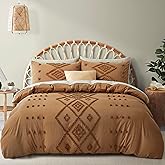 Oli Anderson Tufted Duvet Cover Queen Size, Soft and Lightweight Duvet Covers Set for All Seasons, 3 Pieces Boho Embroidery Shabby Chic Bedding Set (Pumpkin Brown, Queen, 90"×90")