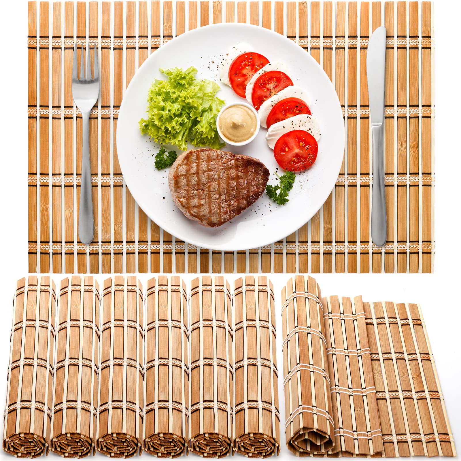 Photo 1 of Coloch 8 Pack Natural Bamboo Placemats, Rustic Anti-Slip and Heat-Resistant Table Mat for Kitchen, Dinning Room, Table Protection