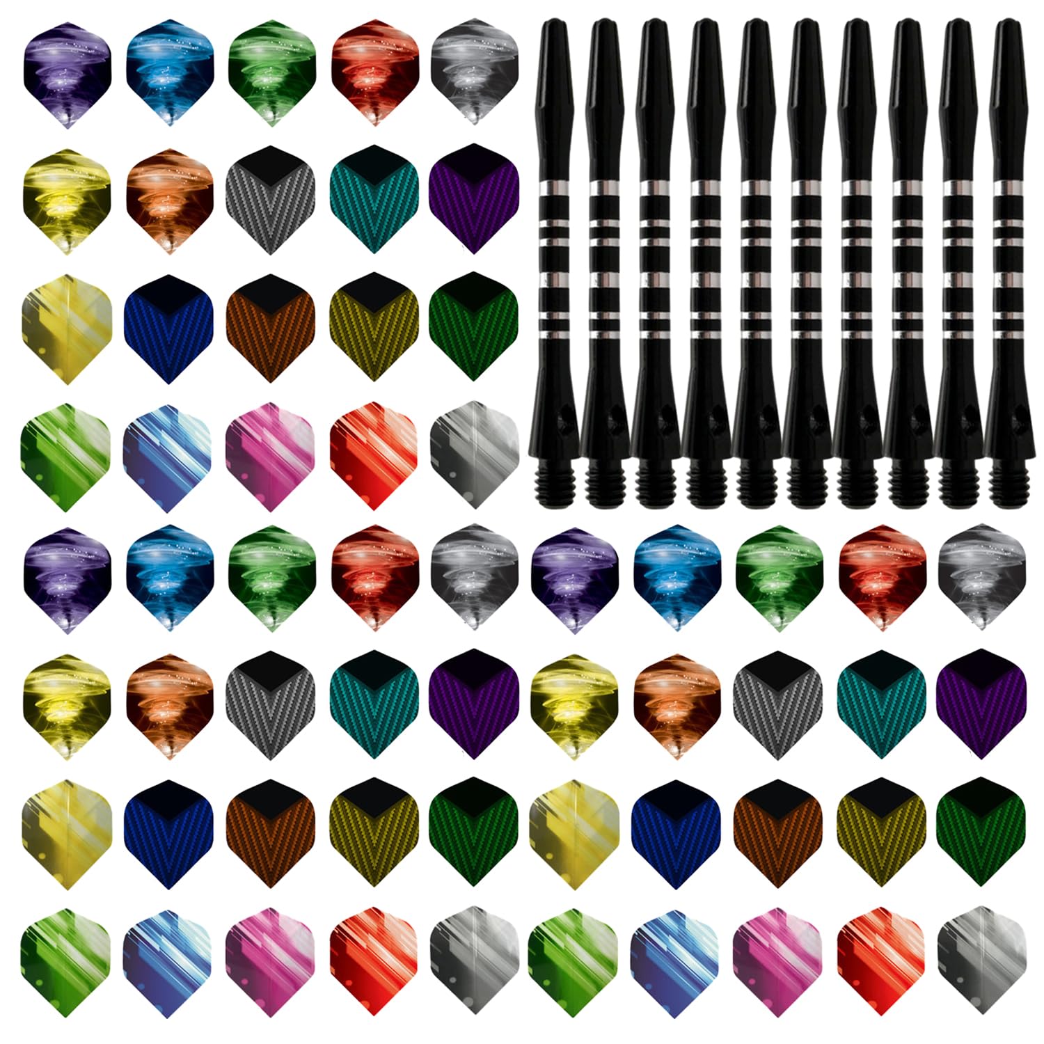 MEMOFYND 60-piece dart wings with 10-piece black dart shafts, dart accessory set, plastic dart set, 3 multi-colors, suitable for dart game.