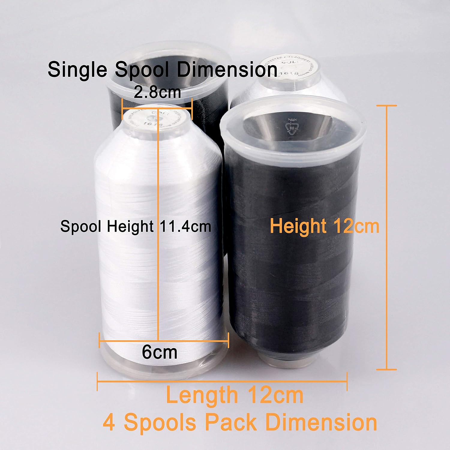 New brothread Set of 4 (2xWhite + 2xBlack) Polyester Machine Embroidery Thread Huge Spool 5000M for All Embroidery Machines - Image 3