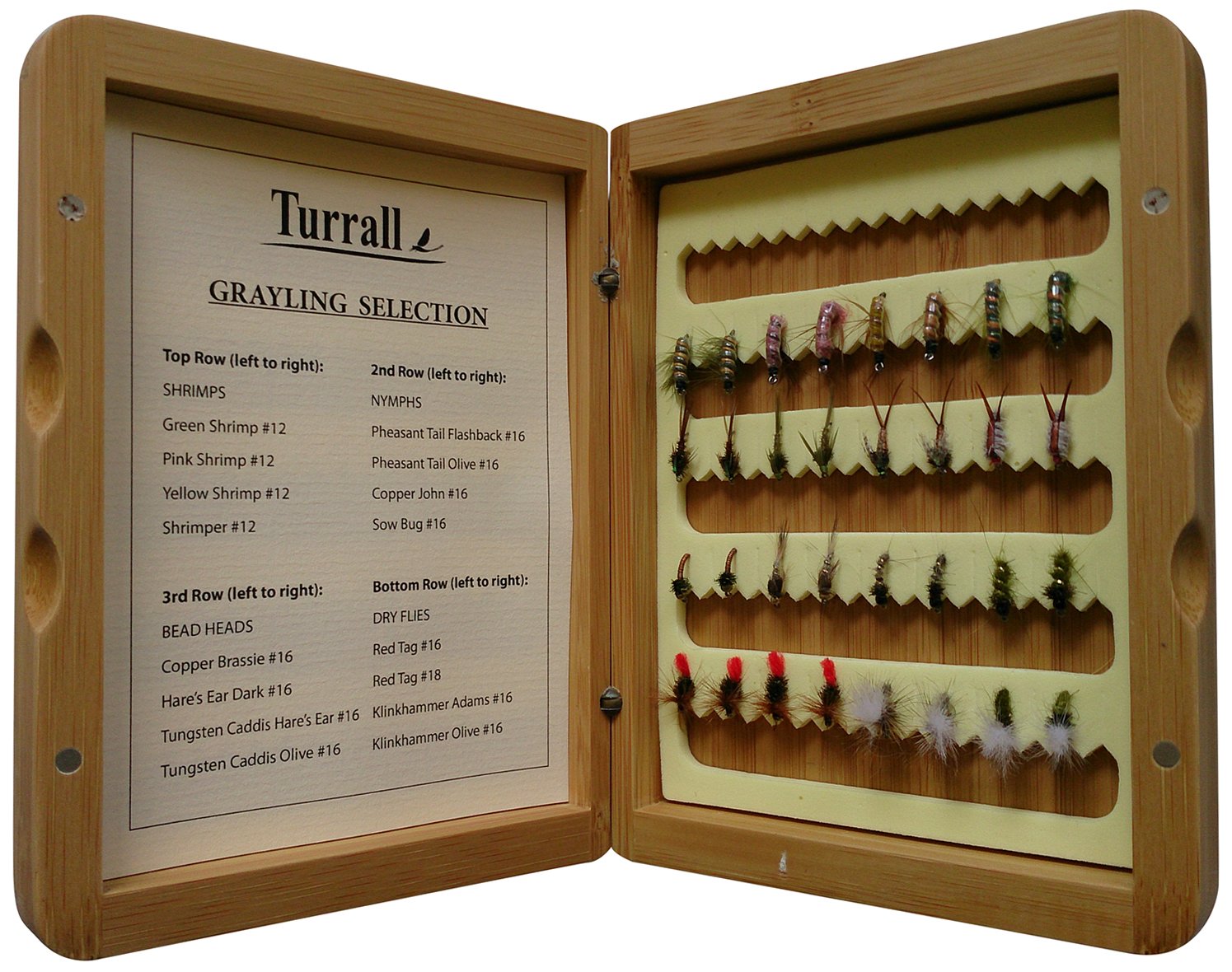 Bamboo Presentation Grayling Selections 32 Grayling Flies in Bamboo Box - Brown,