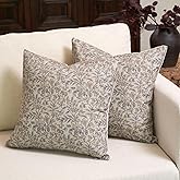 Amor Virisso Floral Throw Pillow Covers 18x18 Set of 2 Vintage Block Print Pillow Covers Decorative Pillow Covers Couch Pillows for Living Room Farmhouse Accent Sofa Pillows, Yellow/Sand