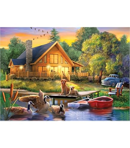 Ravnspire 1000 Piece Jigsaw Puzzle – Sunset Cabin Scene, 27.5x19.7 Inch, Premium Blue Chipboard For Adults & Teens