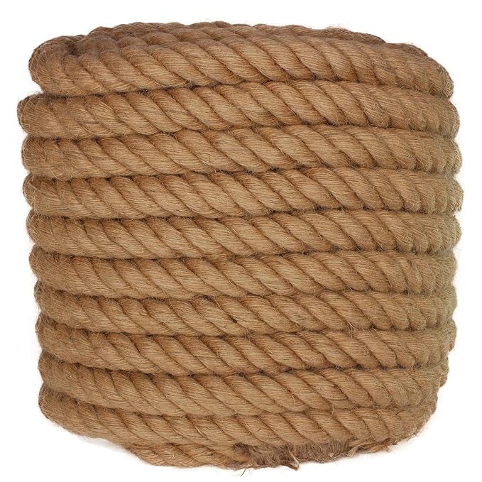 Twisted Manila Rope Jute Rope 100 Feet Natural Jute Twine Hemp Rope 1.25 Inch(11/4") Diameter