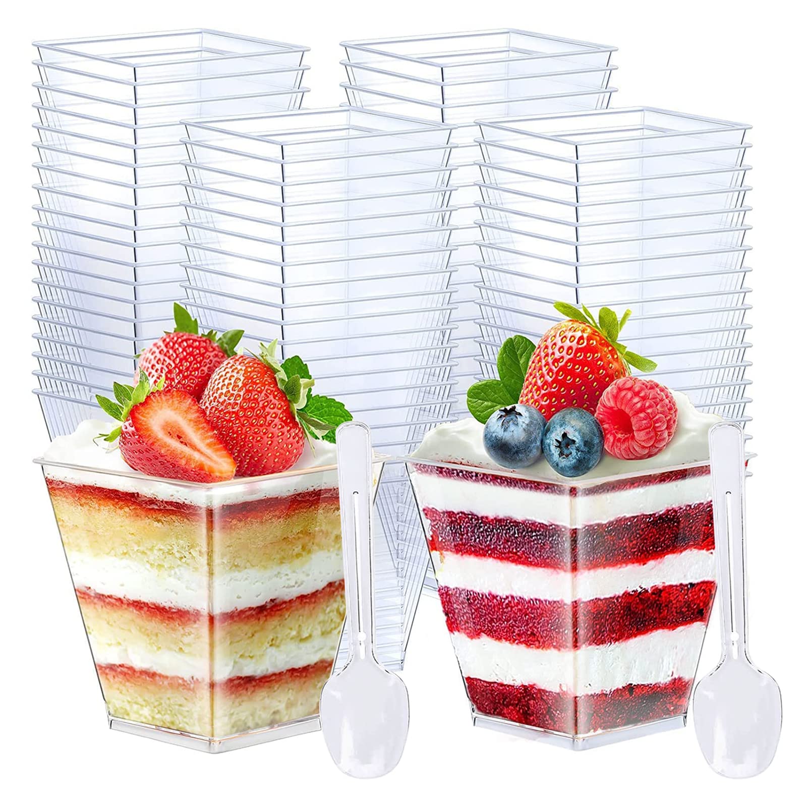 Photo 1 of **UNKNOWN IF MISSING PARTS**
Pvieked 100 Pack 8 Oz Square Plastic Cups with Spoons, Appetizer & Dessert Cups for Ice Cream, Fruit Puddings, Wedding Party Catering Supplies