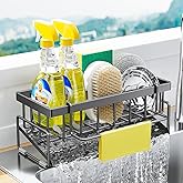 BREIS Kitchen Sink Caddy Organizer with Rag Holder,Self-Draining Sponge Holder for Countertop Soap Dispenser Organizers and Storage Essentials,Kitchen Decor and Accessories
